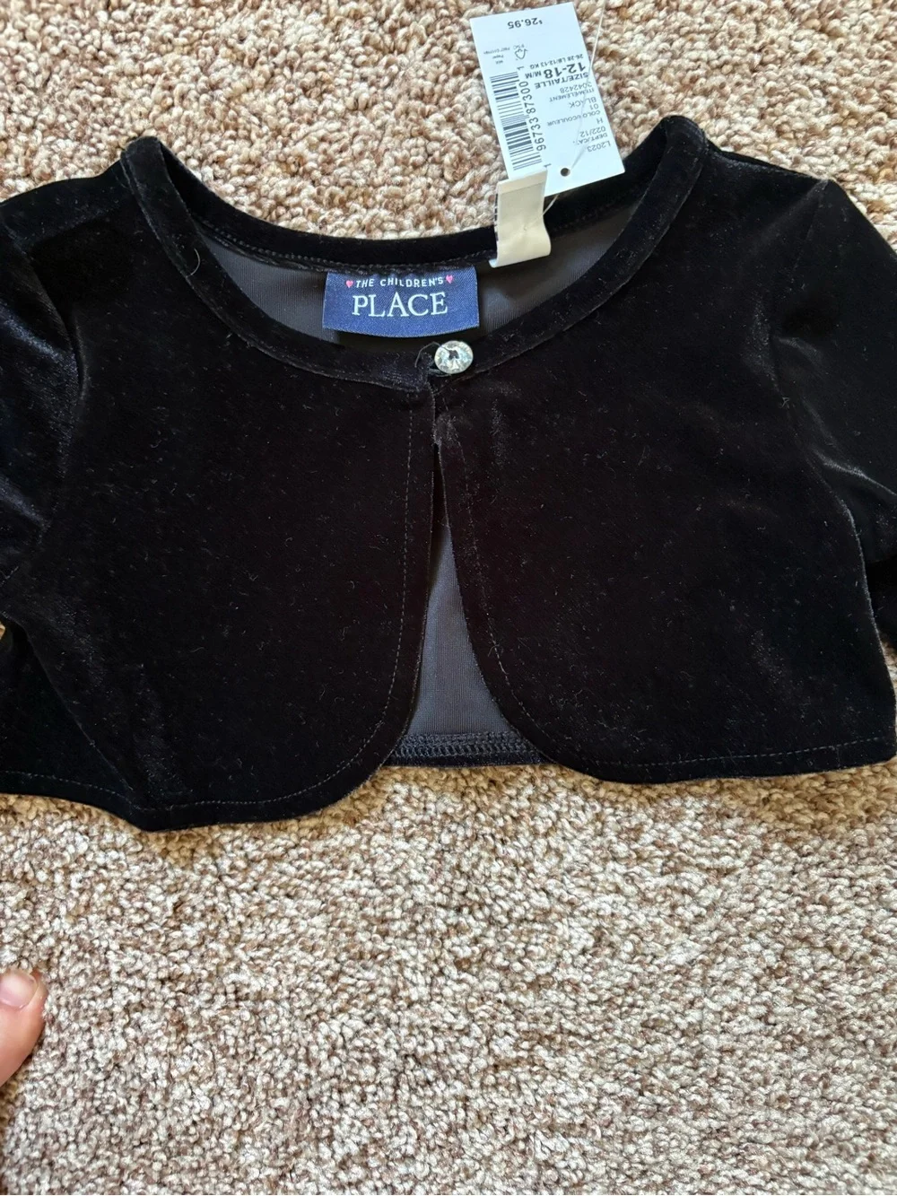 The Children's Place Black Velvet Bolero Jacket